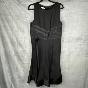 Talbots Dress Womens 16 Black Midi Pleated Bow Cocktail Holiday Neutral Classic